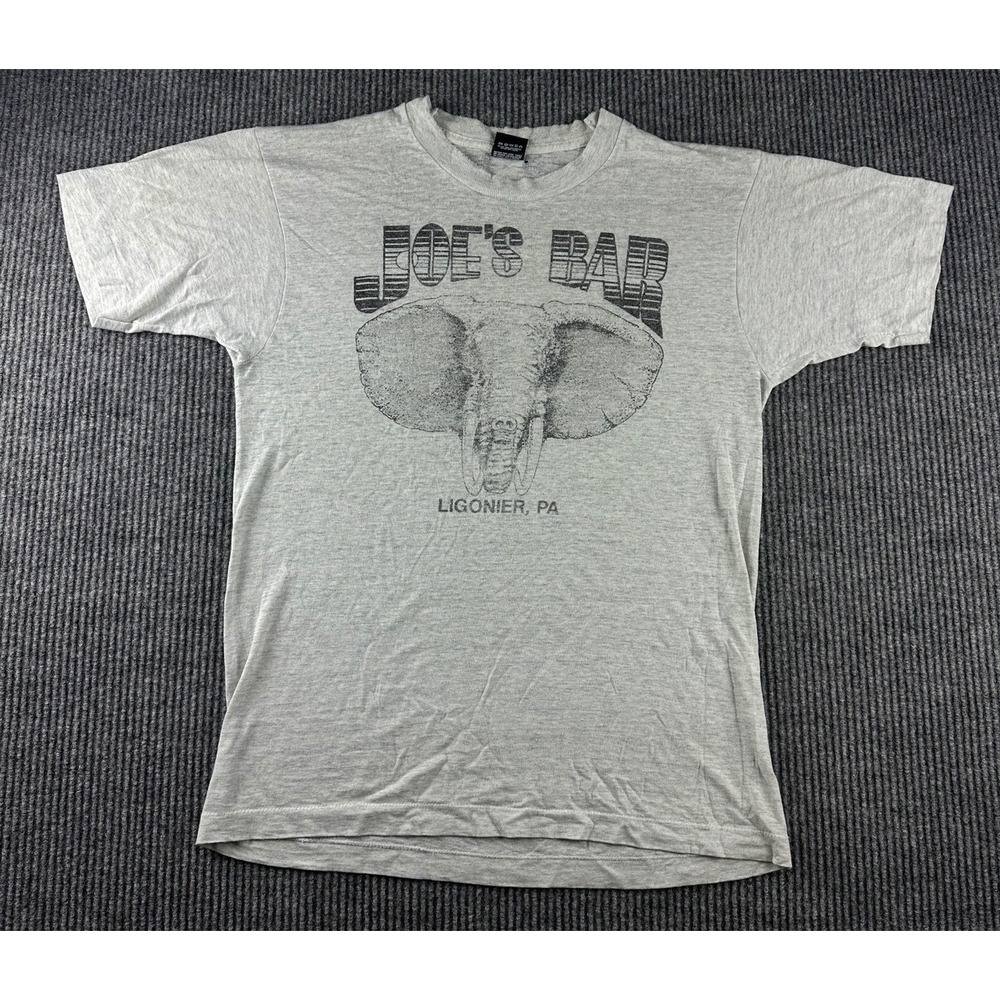 Vintage Screen Stars Best Joes Bar Ligonier PA Elephant T Shirt Gray Mens L 3373